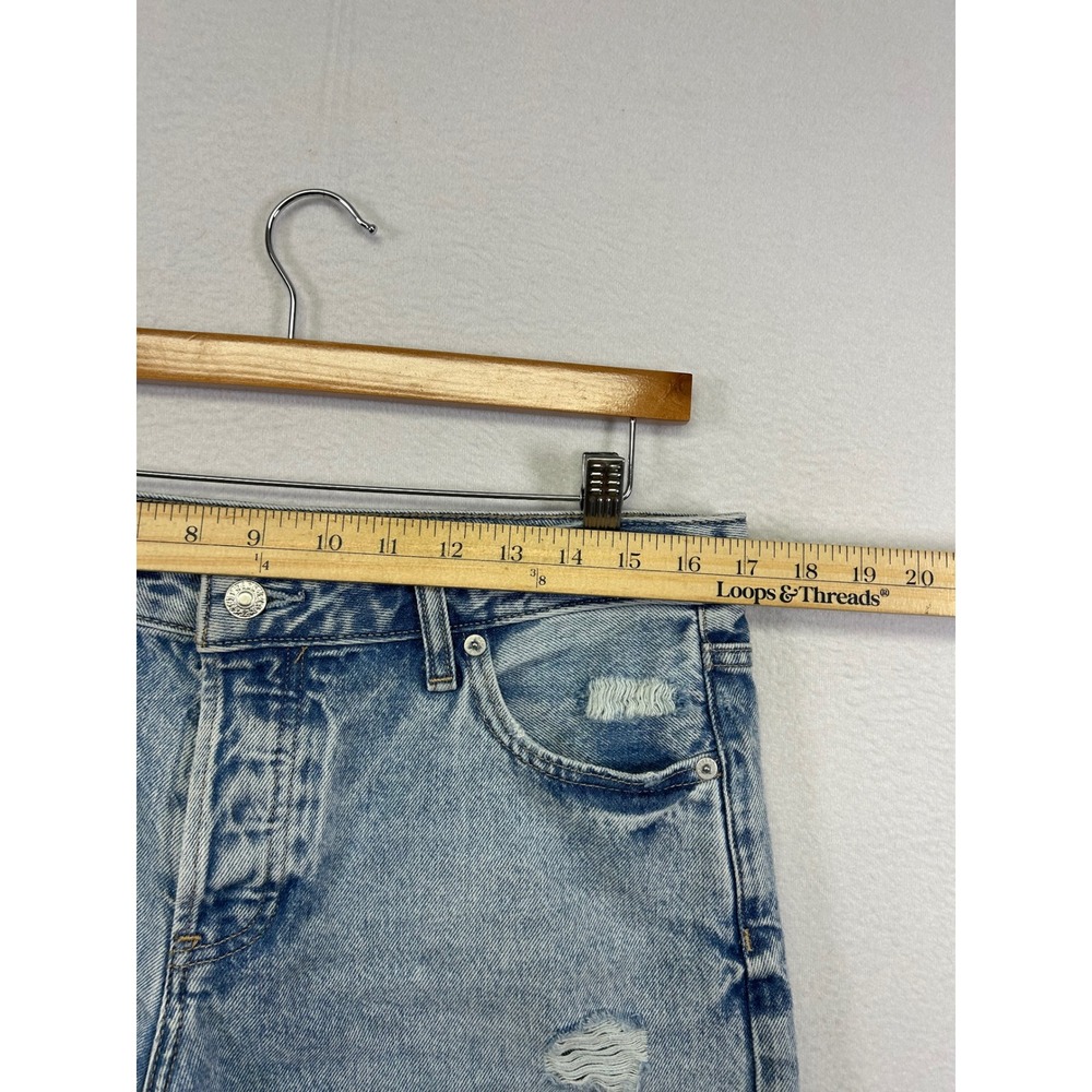Y2K Grunge Express Women 8 Blue Boyfriend Midi Mid Rise Distressed Denim Shorts - Picture 7 of 11